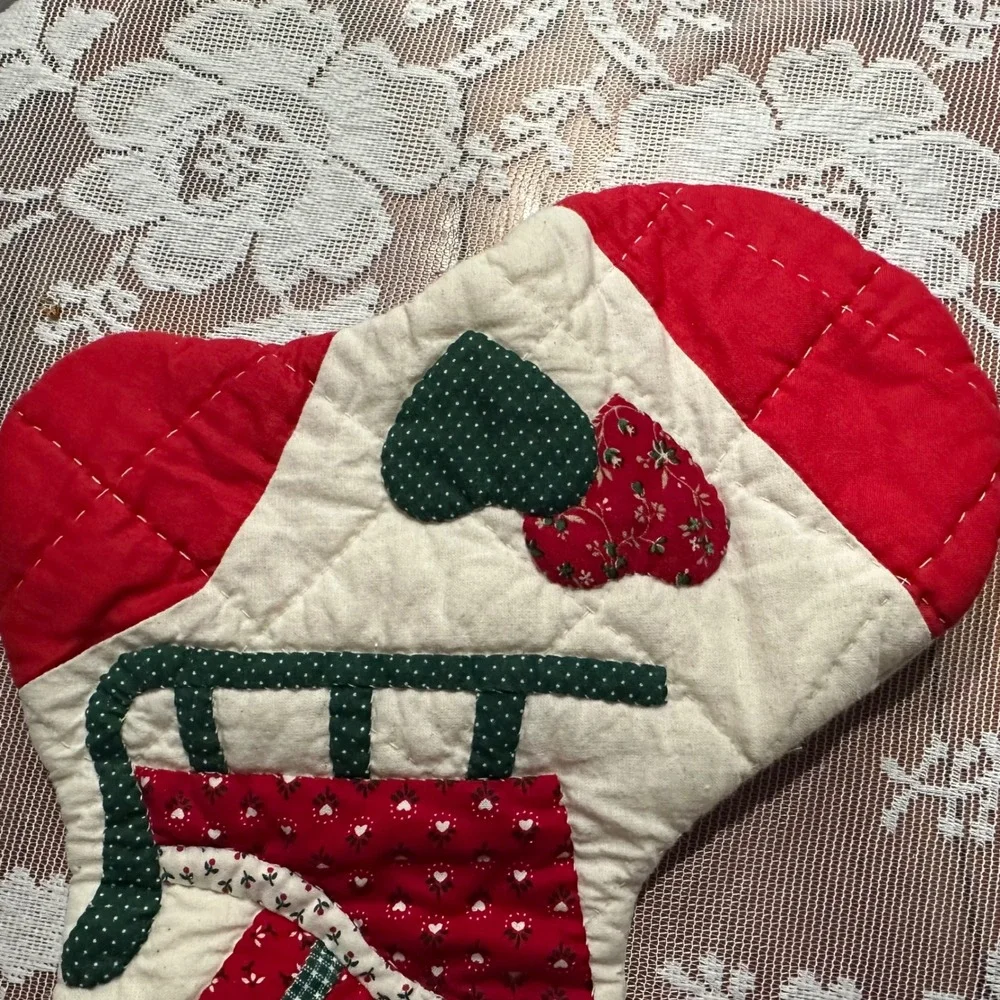 Vintage Handmade‎ Quilted Christmas Stocking Festive Presents Design Cottagecore